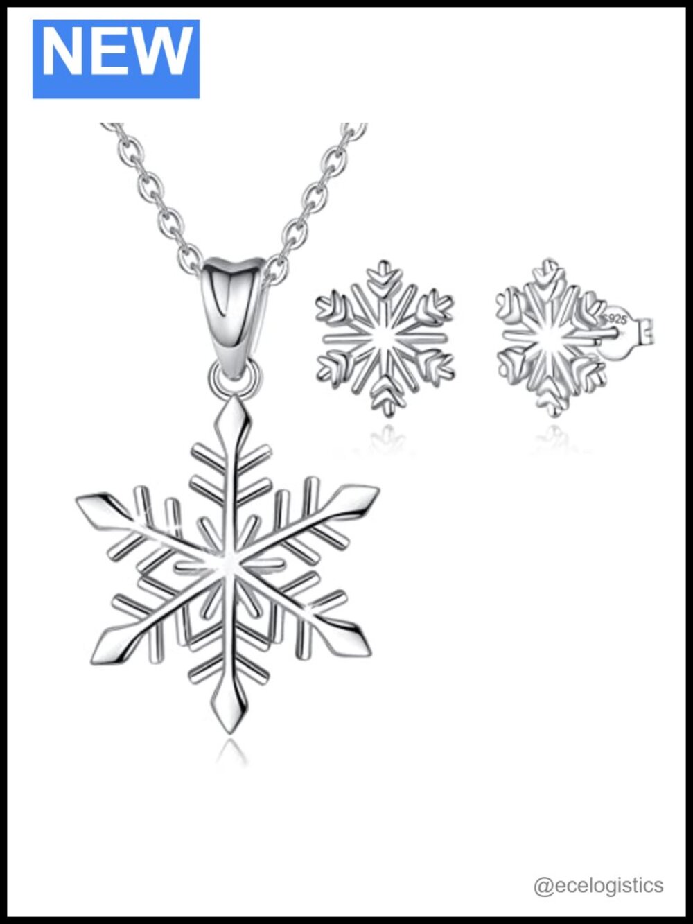 Sterling Silver Snowflake Pendant Necklace and Earrings Set for Women